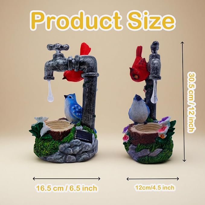 Solar Cardinal Birds Statue with Bird Feeder, 12″ Resin Garden Decor Color Changing Fountain Figurine Light Outdoor Waterproof, Bird Ornaments for Yard Patio Porch, Home Decor Easter Mom Gifts