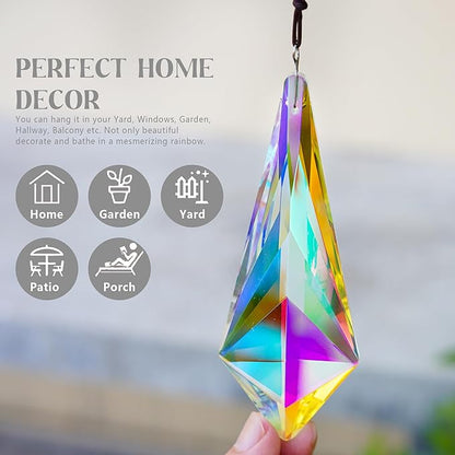 H&D HYALINE & DORA 4.7" AB Coating Crystal Horns Prisms Suncatchers for Windows,Set of 2 Rainbow Maker Hanging Prisms for Wedding Party Christmas Tree Garlands Decoration