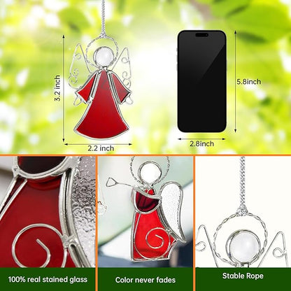 3PCS Handmade Angel Stained-Glass Sun-Catchers for Window Hangings, Stain Glass Angel Suncatchers Ornament Gifts for Women,Christmas Tree Decor Memorial Gifts for Mother's Day Valentine's Day