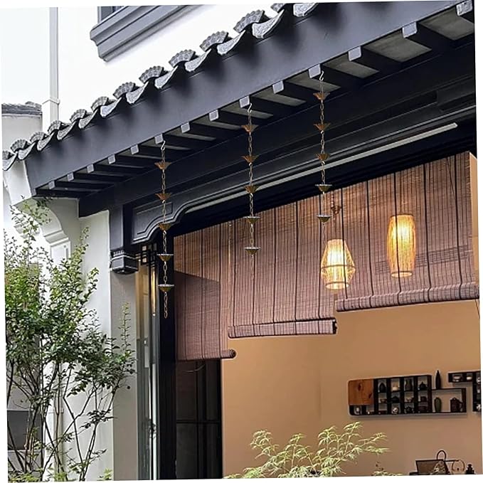 Rain Chains for Gutters Rain Chain Copper Imitation Chains for Gutters 3.3ft with 5 Cups Easy to Install Catcher for Outside Courtyards Replacement Style 1