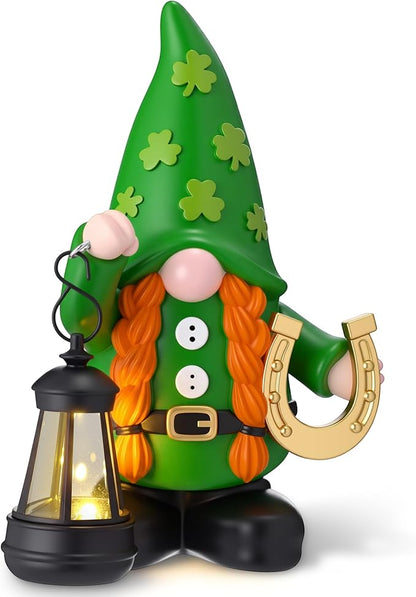 Capoda Solar Jesus Figurine 8 Inch, He is Risen Easter Statue with Glowing Lantern, Jesus Loves You Christian Resin Outdoor Garden Statue Decor, Religious Easter Gifts(St. Patrick's Day,Green)