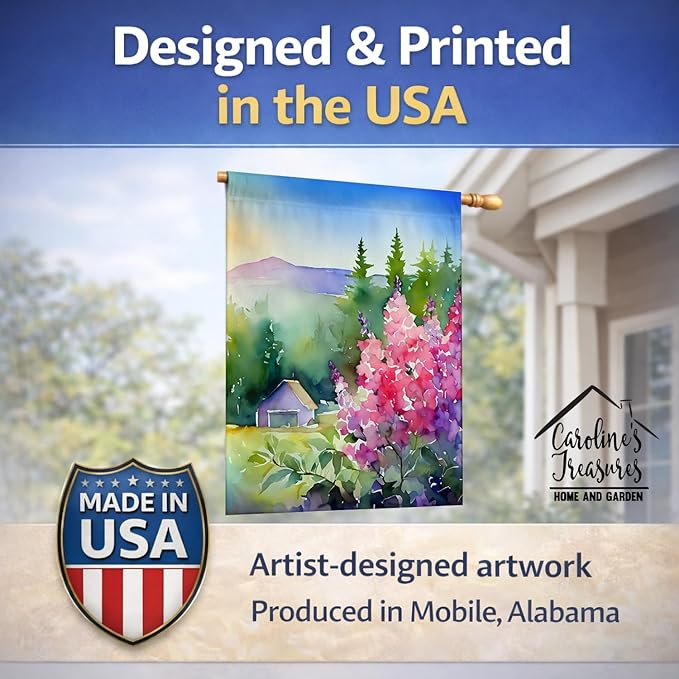 Caroline's Treasures Idaho Syringa in Watercolor House Flag Large Porch Sleeve Pole Decorative Outside Yard Banner Artwork Wall Hanging, Polyester, House Size, Multicolor