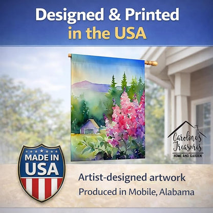Caroline's Treasures Idaho Syringa in Watercolor House Flag Large Porch Sleeve Pole Decorative Outside Yard Banner Artwork Wall Hanging, Polyester, House Size, Multicolor