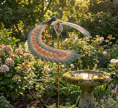 Rustic Metal Duck Kinetic Balancer Garden Stake Wind Sculpture Outdoor Yard Art Center