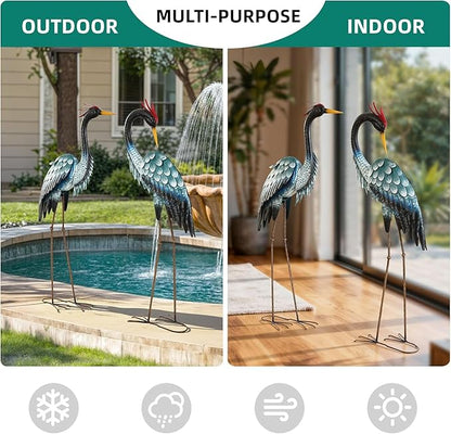 Extra-Large 45.3" Crane Decor, Handcrafted Metal Heron Lawn Sculptures with Stable U-Ground Stakes, Backyard Decoration, Metal Garden Bird Animal Yard Art, Lawn Ornament