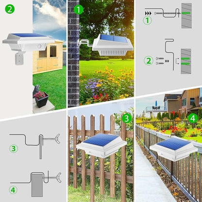 Gutter Lights, 40 LEDs Solar Patio Decor Light, Deck Lights Outdoor Waterproof Fence Light for Wall Backyard Porch, Patio, Pool,Step Stairs, Yard, Garden, Pathway - 4 Pack-White,Warm White Light