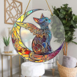 8x8 inch Charming Cat Angel Acrylic Stained Glass Window Hanging Sun Catcher Decor Stained Panel Hangings Wall Art Decor, for Friends and Family (Cat Angel)