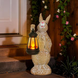 Dr. Bunny Solar Garden Statue, Rabbit Figurine with Glowing Lantern, Handcrafted Resin Outdoor Decor for Patio, Balcony, Yard, Gift for Women, Housewarming, Birthday