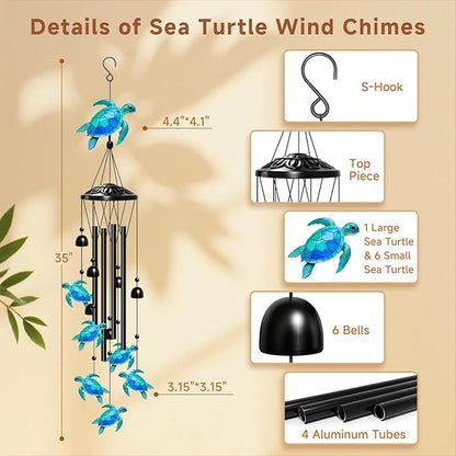 Sea Turtle Wind Chimes for Outside, Turtle Gifts for Women/Men/Mother/Father, Metal Windchimes for Birthday/Christmas/Thanksgiving, Turtle Decor for Patio, Garden,Yard, Home