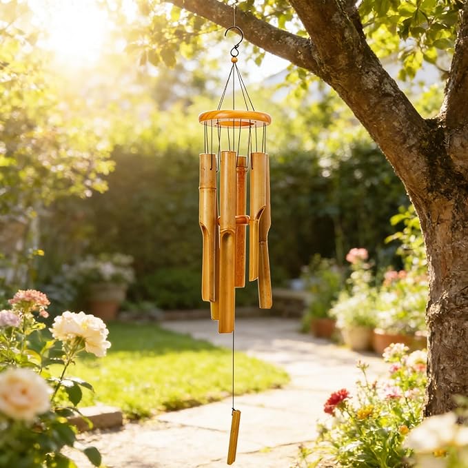 Afirst Bamboo Wind Chimes, 38" Wooden Windchimes for Outdoor Valentine's Day Gift Handcrafted Memorial Sympathy Gift for Garden, Patio, Home or Outdoor Decor