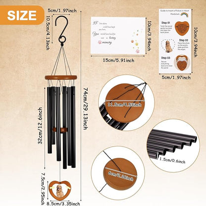 Pet Memorial Wind Chimes Outdoor for Loss of Dog with Photo Frame Personalized Sympathy Wind Chime Sympathy Bereavement Gift in Memory for Pet Loss