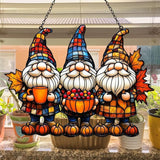 Autum Gnome Punpkin Acrylic Suncatcher Stained Glass Effect Window Car Hanging