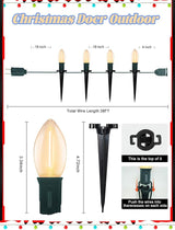 C9 LED Christmas Pathway Lights, 38FT Outdoor Warm White Pathway Markers Lights with 25 Stakes, Connectable Waterproof Outside Christmas Decorations for Xmas Party Decor Patio Yard Lawn, Garden