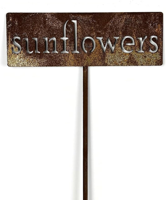 Classic Metal Garden Markers 19 Inches Tall (sunflowers, Naturally Rusted)