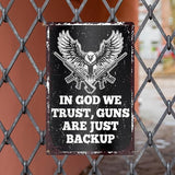 Gun Sign for Home Security No Trespassing Private Property Metal Tin Sign Patriotic Americana Wall Decor for Gun Room Firing Ranges Man Cave Garage Gun Lovers Gift 8" x 12", In God We Trust