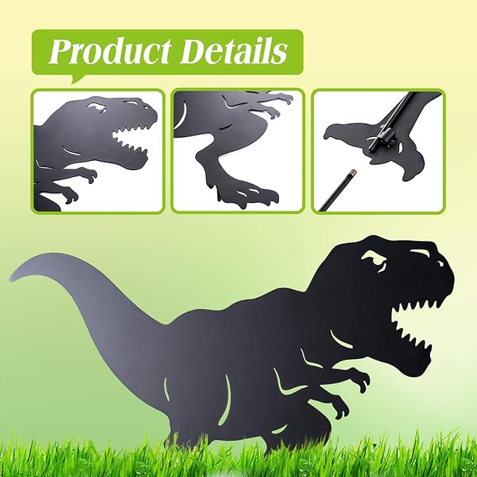 Dinosaur Metal Garden Stakes Decorative Dinosaur Gifts for Adults/Men/Women,Black Silhouette Statues for Yard Art,Outdoor Decor,Outside,Patio,Lawn Ornaments,Garden Decorations