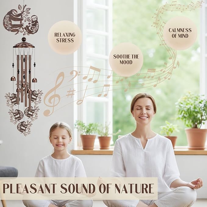 Wind Chimes for Outside - Sloth Gifts for Women Mom Grandma Metal Windchime with Greeting Card Garden Yard Patio Hanging Decor Thanksgiving Christmas New Year Art Decoration Birthday Gift