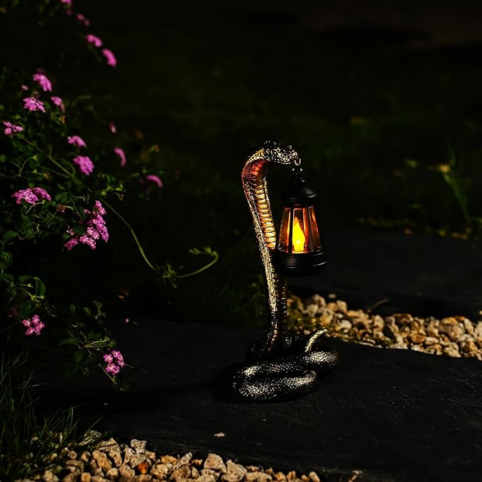 Solar Garden Outdoor Statues Snake with Solar Lights Outdoor Chrismtas Decorations - Lawn Decor Snake Statue for Patio, Balcony, Yard Ornament - Unique Housewarming Gifts (Bronze Colored)