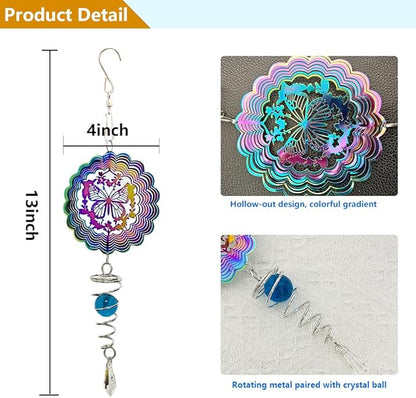 3D Kinetic Hanging Wind Spinner, Garden Stainless Steel Wind Spinners with Crystal, Butterfly Gifts for Women, Outdoor & Indoor Decoration