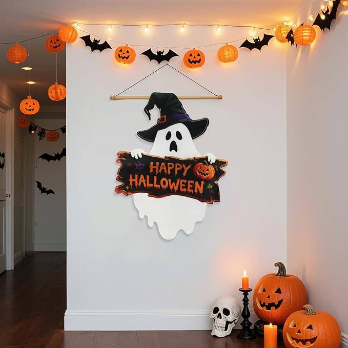 Halloween Ghost Garden Flags 12x18 Inch Double Sided, Happy Halloween Welcome Small Yard Flags for Outside, Farmhouse Front Porch Outdoor Fall Decor Holiday All Seasons Decoration