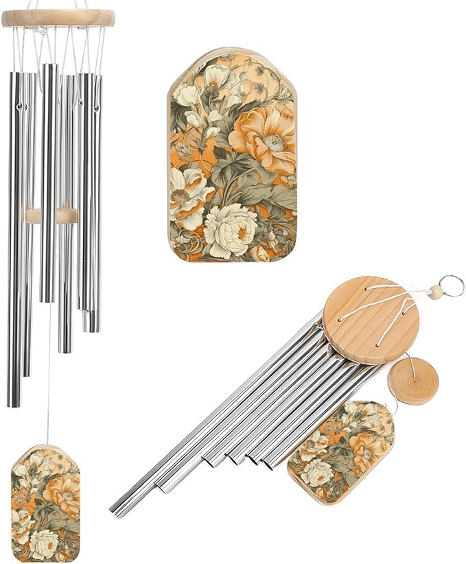 Wind Chimes for Outside,Many Flowers Bloomed Printed Cute Aluminium Windchimes Outdoors,Soothing Melodic Memorial Wind Chime for House Porch Patio Garden Balcony Decor