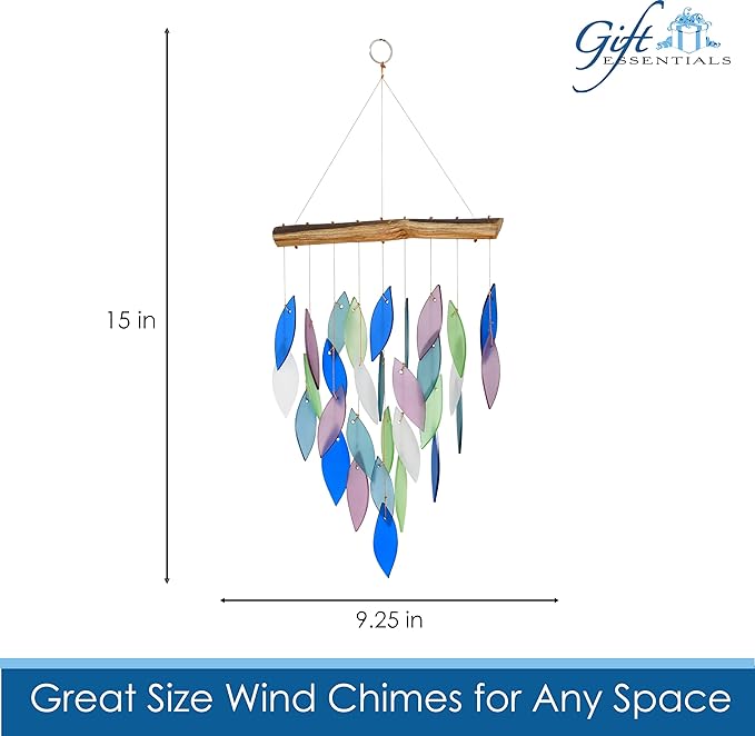Blue Handworks Mountain Ridge Waterfall & Driftwood Chime, Sandblasted Glass and Found Wood Handcrafted Wind Chime