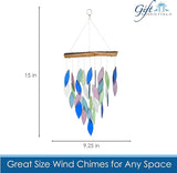 Blue Handworks Mountain Ridge Waterfall & Driftwood Chime, Sandblasted Glass and Found Wood Handcrafted Wind Chime