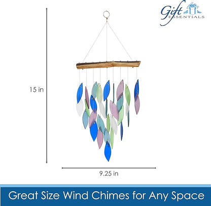Blue Handworks Mountain Ridge Waterfall & Driftwood Chime, Sandblasted Glass and Found Wood Handcrafted Wind Chime