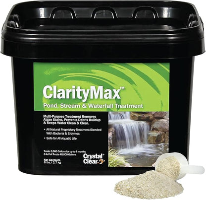 CrystalClear ClarityMax, All-in-One Pond Clarifier Treatment, All-Natural Beneficial Microbes & Enzymes Provide Max Clarity, Koi Fish & Pet Safe, Algae Stain Remover, Crystal Clear Water Garden 6 LB
