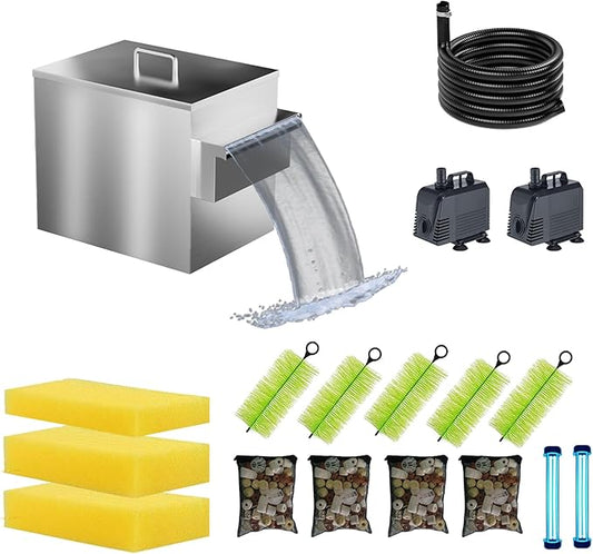 Carefree Fish Koi Pond Filter Box Stainless Steel Garden Water Waterfall Filtration Outdoor Horse Equipment Pool Filter System with Water Pump(Patent No.:US D1067273S)