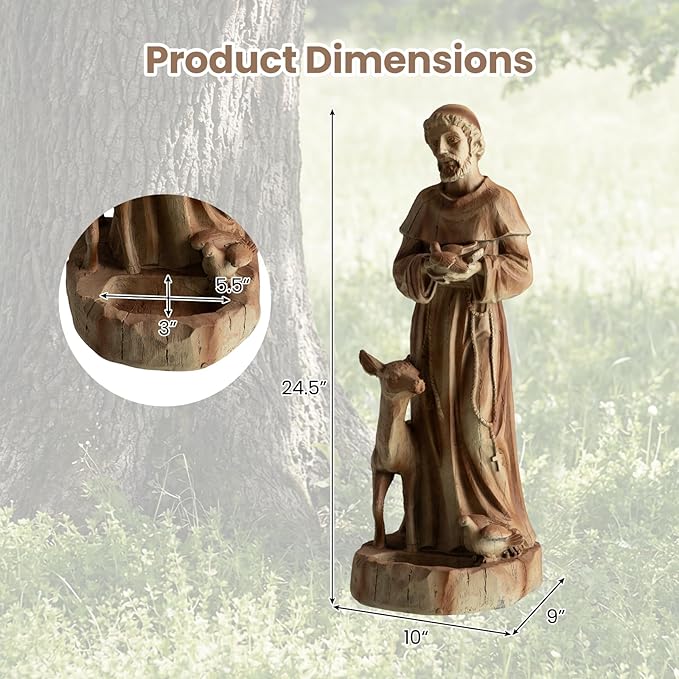 Giantex St. Francis Garden Statue with Bird Feeder, 24.5'' Outdoor Saint Francis Statue with Animals, Weather-Resistant Magnesium Oxide Religious Sculpture for Garden Patio Prayer Catholic Yard Decor