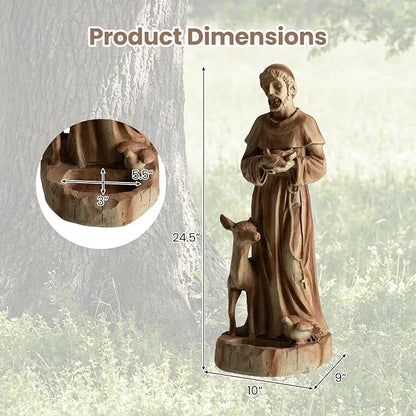Giantex St. Francis Garden Statue with Bird Feeder, 24.5'' Outdoor Saint Francis Statue with Animals, Weather-Resistant Magnesium Oxide Religious Sculpture for Garden Patio Prayer Catholic Yard Decor