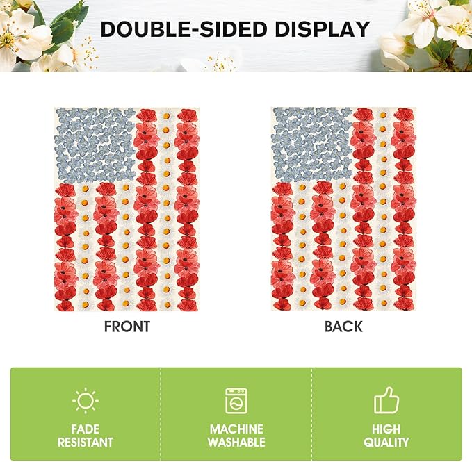 AVOIN colorlife Myosotis Poppy Memorial Day House Flag 28x40 Inch Double Sided Outside, Patriotic American Flag Yard Outdoor Decoration