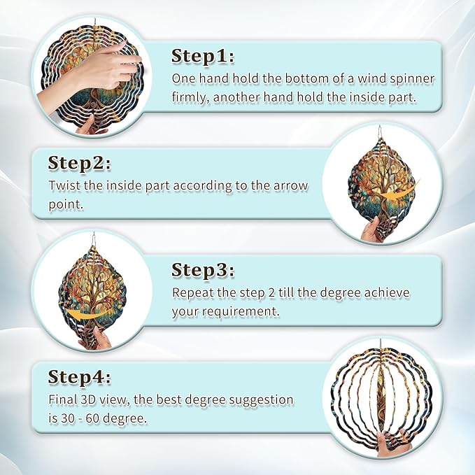 Tree Life Wind Spinners Outdoor, Hanging Wind Spinner for Garden Decoration, 8 inch 3D Stainless Steel Metal Wind Sculpture for Indoor/Outdoor Decor