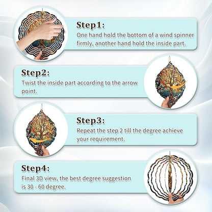 Tree Life Wind Spinners Outdoor, Hanging Wind Spinner for Garden Decoration, 8 inch 3D Stainless Steel Metal Wind Sculpture for Indoor/Outdoor Decor