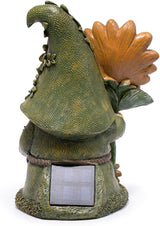 basen Solar Garden Gnome with Glowing Daisy Flower, Outdoor Solar Gnome Figurine for Yard Lawn Patio, Hand-Painted Resin Garden Statue Decor with LED Light for Landscape, Garden Ornament Gift