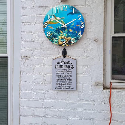Crosstime 16 Inch Large Outdoor Wall Clock Waterproof - Sea Turtle & Coral Reef Ocean Life Theme, Tempered Glass Face - Silent Coastal Decor Clock for Outside Patio, Poolside, Garden, Beach House