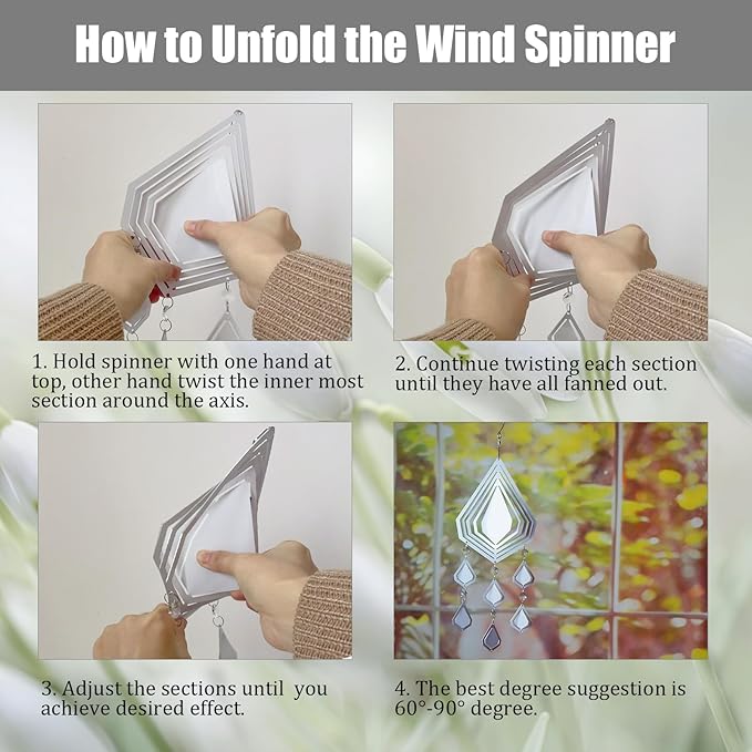 4Pack 10inch Sublimation Wind Spinner Blanks 3D Aluminum Metal Wind Sculpture Kinetic Spinners for Yard and Garden Indoor Art Ornaments Hanging Decoration (Diamond Pendant)