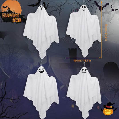 4 Pack Halloween Hanging Ghosts Decor, Hanging Halloween Decorations Outdoor, Halloweens Flying Ghost for Front Yard Porch Patio Lawn Garden Trees Party Décor and Holiday Halloweens Hang Decorations