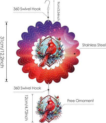 Cardinal Hanging Wind Spinners Outdoor - Stainless Steel Wind Sculpture 12 Inches Wind Chime Patio Lawn Yard Balcony Art Outside Decorations Religious Bereavement Gift for Remembrance Funeral Grieving