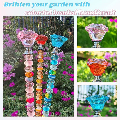255Pcs Fairy Garden Accessories Outdoor Kit for Different Holidays, 12IN Fairy Wand Garden Stake Beads Kits with 225 Large Hole Beads, Beaded Garden Stake Kit (Crystal Flower)
