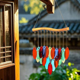 Color Leave Glass Wind Chimes for Outside, Fall Leaves Windcmes Outdoors Unique Suncatcher, Small Sea Glass Art Wind Chimes Outdoor Gifts for Women, Hanging Outdoor Garden Christmas Decoration Gift