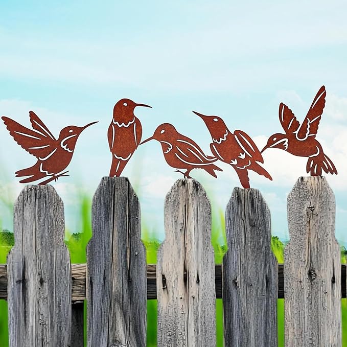 Rusty Metal Bird Garden Ornaments Weather Outdoor Decoration for Patios Yard Landscape Art Durability Outdoor Metal Animal Sculptures