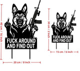 F Around & Find Out Dog Sentry Metal Dogs Silhouette Garden Stake with Middle Finger &Weapon Sign, FAFO Security Sign Middle Finger Dog Statue Decor for Outdoor Yard Patio (German Shepherd, 8 * 16")