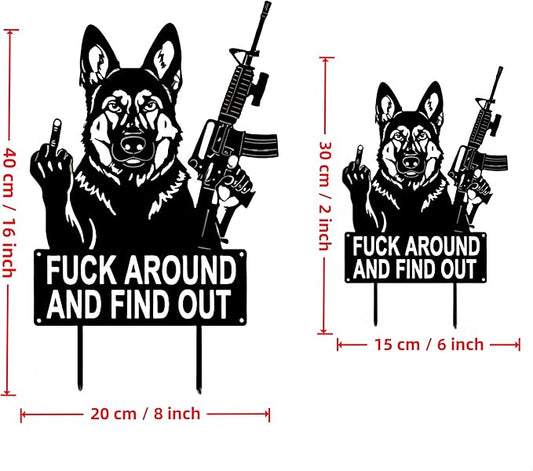 F Around & Find Out Dog Sentry Metal Dogs Silhouette Garden Stake with Middle Finger &Weapon Sign, FAFO Security Sign Middle Finger Dog Statue Decor for Outdoor Yard Patio (Shih Tzu, 8 * 16")