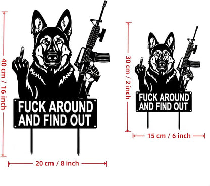 F Around & Find Out Dog Sentry Metal Dogs Silhouette Garden Stake with Middle Finger &Weapon Sign, FAFO Security Sign Middle Finger Dog Statue Decor for Outdoor Yard Patio (Poodle, 8 * 16")