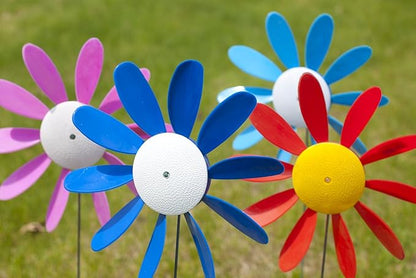 Beloit Plastics Spinning Daisy (6 Pack Random Color) Tall Pinwheel and Wind Spinner for Garden, Lawn, or Patio,Front or Back Yard Decoration,USA Made