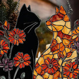 Warm Mosaic Cat Floral Art Acrylic Suncatcher Stained Glass Effect Window Car Hanging Christmas Ornament Indoor Outdoor Decor Garden Sun Catcher Panel for Valentine's Day Lover for Women Mom Grandma