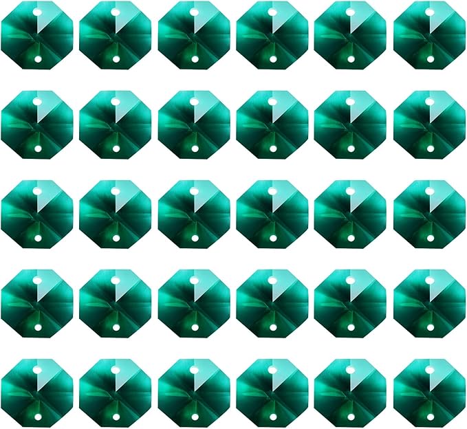 PATIKIL K9 Crystal Octagon Beads 2 Holes Pendants, 60 Pack 14mm Chandelier Prisms Parts Ornaments Hanging Beads for DIY Arts Crafts Decoration, Dark Green