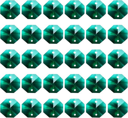 PATIKIL K9 Crystal Octagon Beads 2 Holes Pendants, 60 Pack 14mm Chandelier Prisms Parts Ornaments Hanging Beads for DIY Arts Crafts Decoration, Dark Green